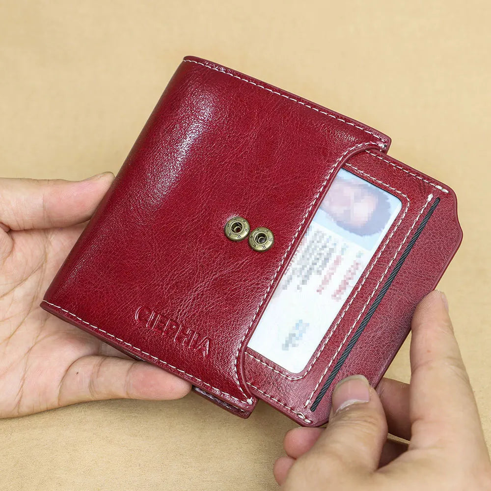 Fahion Women Genuine Leather Wallet RFID Blocking Short Multi Function Large Capacity Zipper Coin Purse Money Clip